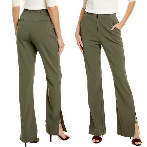 New $325 EQUIPMENT Elowen Pants Straight Leg Side Slit Green Career Office Work - Picture 1 of 11